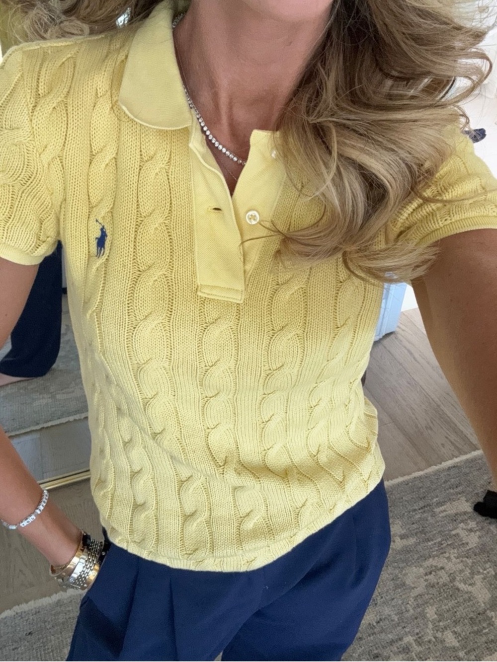 $168 Polo Ralph Lauren knit cable cotton polo shirt top in yellow